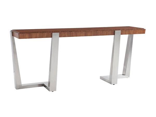Lexington Langston Console Table - Elegant Zebrano Veneer & Brushed Stainless Steel For Modern Living Spaces Nikka  734-967c