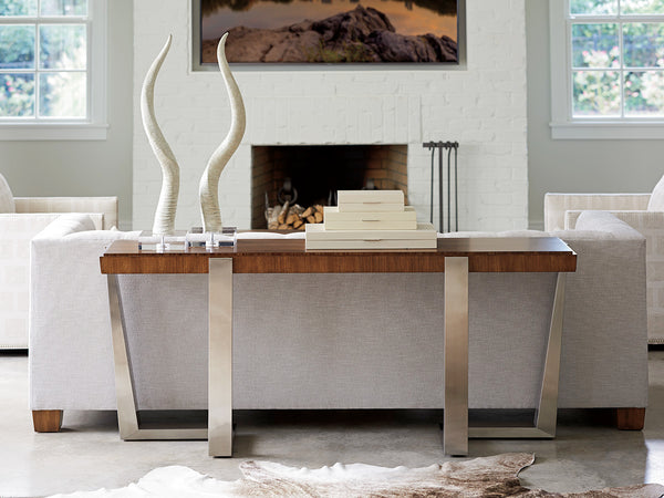 Lexington Langston Console Table - Elegant Zebrano Veneer & Brushed Stainless Steel For Modern Living Spaces Nikka  734-967c