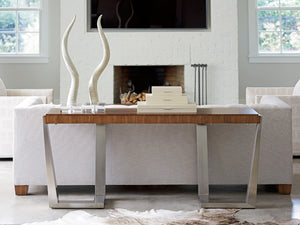 Lexington Langston Console Table - Elegant Zebrano Veneer & Brushed Stainless Steel For Modern Living Spaces Nikka  734-967c