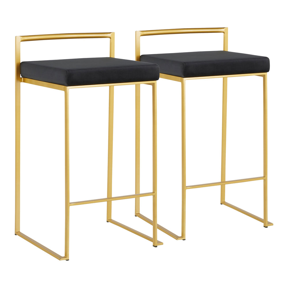 English Elm Fuji Glam Contemporary Counter Stools Set Of 2 – Gold Frame & Black Velvet Cushion For Luxe Comfort B202P221914