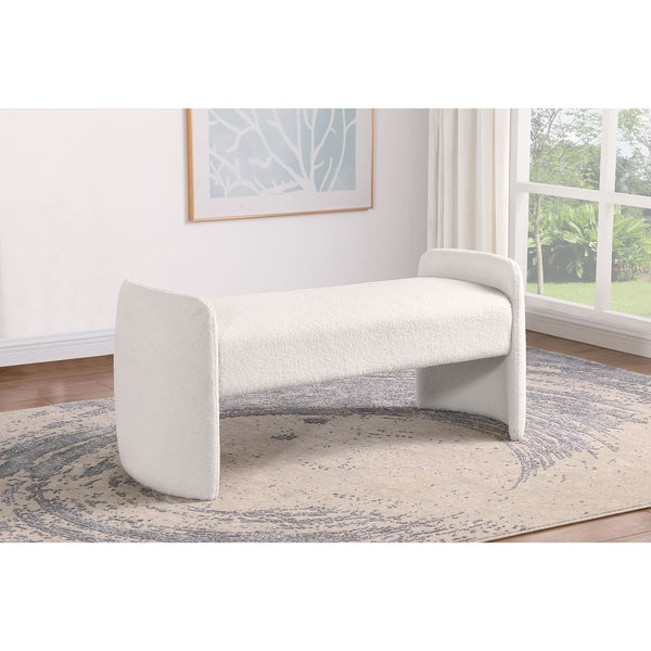 English Elm Joshua Ivory Velvet Upholstered Accent Bench with Ivory Bouclé Fabric, Curved Modern Silhouette, Foam Pad, Adjustable Legs B062P299847