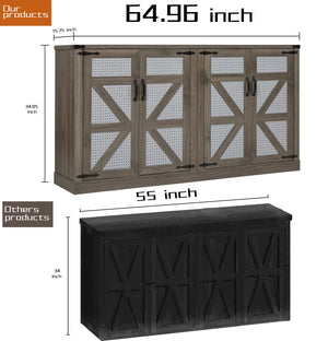 English Elm 65-Inch Slate Gray 3D Faux Rattan Sideboard with Barn-Style Doors, Magnetic Closure & Adjustable Shelves Stone Gray W2702P184395