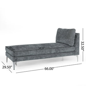 English Elm Christopher Knight Home® - CHAISE Plush Fabric Lounge with Silver Bracket Legs and Backrest Pillow for Stylish Comfort Grey 66.75 L x 30.5 W x 12.25 H 68109.00GRY