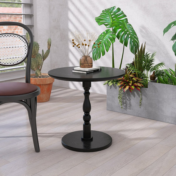 English Elm 23'' Black Accent Round Table - Modern 23" Small Side Table with Solid Wood Legs, Water-Resistant MDF, Versatile Nightstand W2295P339118