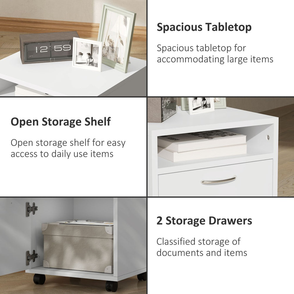 English Elm Mobile Rolling Under Desk Cabinet with Open Shelf Drawer and Locking Wheels for Office T3971P384637