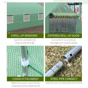 English Elm Outsunny Walk-in Tunnel Greenhouse Steel Frame Pe Cover Mesh Vents Garden Grow Shelter W2225P200412