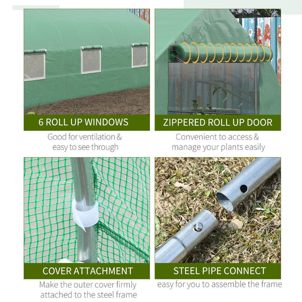English Elm Outsunny Walk-in Tunnel Greenhouse Steel Frame Pe Cover Mesh Vents Garden Grow Shelter W2225P200412