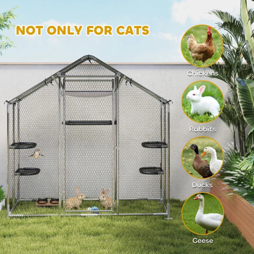 English Elm Pet Catio Walk-in Outdoor Cat Enclosure with Galvanized Steel Frame and Uv Roof T3971P466707