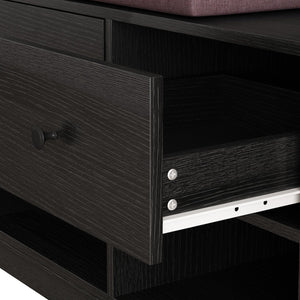 English Elm Multi-purpose Hallway Hall Tree with Linen Cushion Bench, Pegboard, Hooks, Drawers & Shoe Storage Black W757P196822