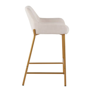 English Elm Contemporary Gold Metal and Cream Upholstered Counter Stools for Kitchen Islands Set B202S00037