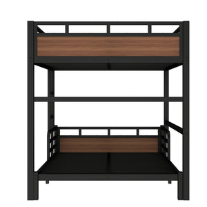 English Elm Full Xl Metal Bunk Bed In Walnut - Versatile Separable Loft Bed With Safety Fence & Strong Frame W1580S00229