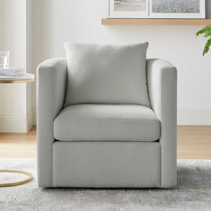 English Elm Sutton Upholstered Linen Swivel Barrel Chair with Pocket Coil Seat, Reversible Cushions & Stain-Resistant Fabric Gray B050P322590