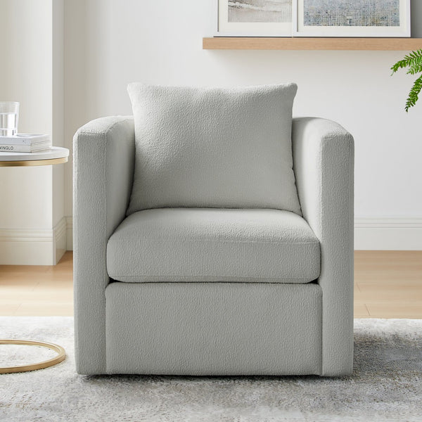English Elm Sutton Upholstered Linen Swivel Barrel Chair with Pocket Coil Seat, Reversible Cushions & Stain-Resistant Fabric Gray B050P322590