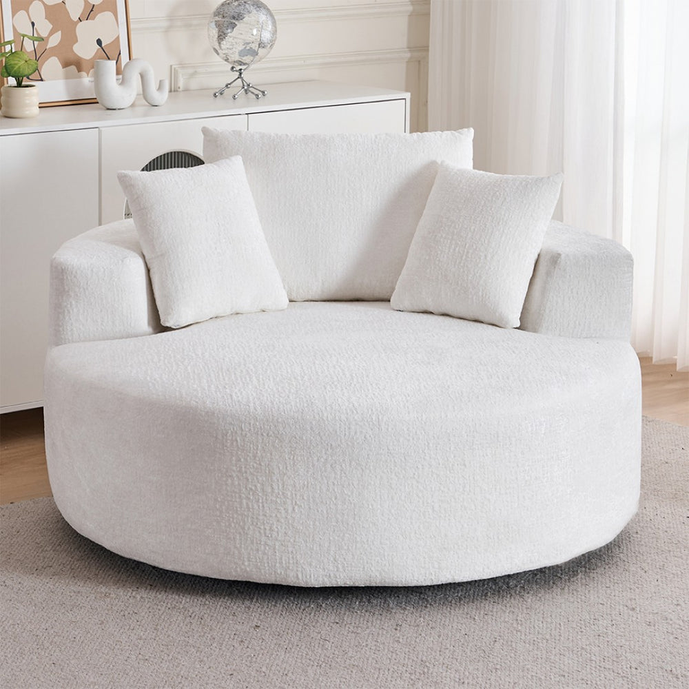 English Elm Round Swivel Barrel Chair Plush Chenille Upholstery Cozy Accent Seat for Any Room Beige W2915P338892