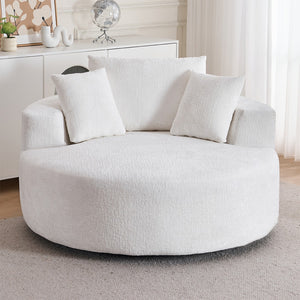 English Elm Round Swivel Barrel Chair Plush Chenille Upholstery Cozy Accent Seat for Any Room Beige W2915P338892