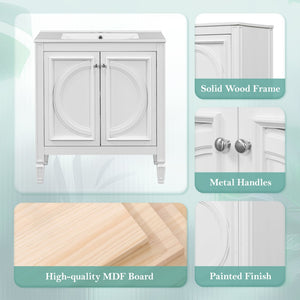 English Elm [video] 60 Inch Freestanding Double Sink Bathroom Vanity with Ceramic Basins Soft Close Storage White N759S226000K
