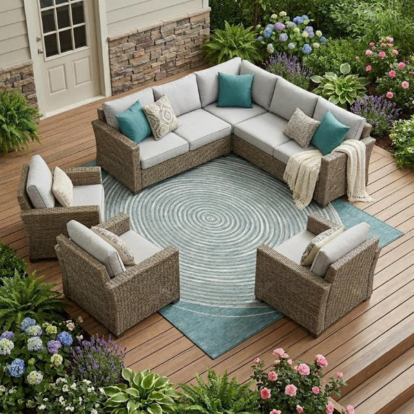 10 X 14 Geometric Polyester Area Rug Teal Ivory Washable for Indoor Outdoor Use