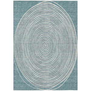 HomeRoots 10 X 14 Geometric Polyester Area Rug Teal Ivory Washable for Indoor Outdoor Use 735000