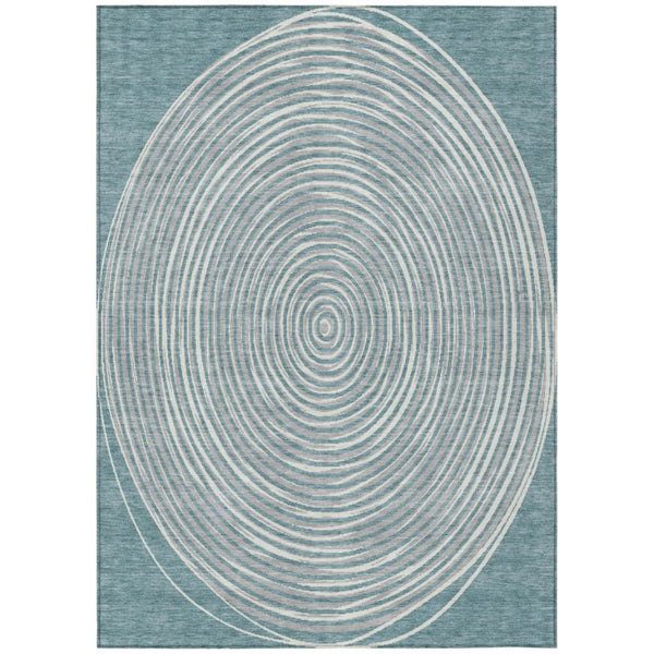 HomeRoots 10 X 14 Geometric Polyester Area Rug Teal Ivory Washable for Indoor Outdoor Use 735000