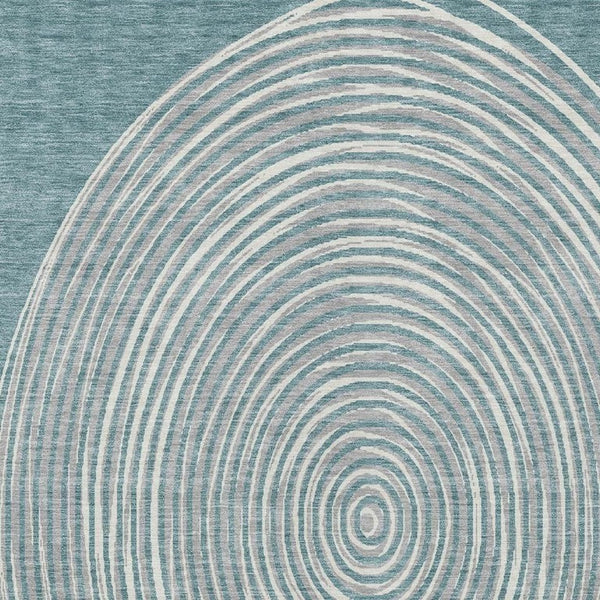 10 X 14 Geometric Polyester Area Rug Teal Ivory Washable for Indoor Outdoor Use