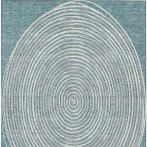 10 X 14 Geometric Polyester Area Rug Teal Ivory Washable for Indoor Outdoor Use