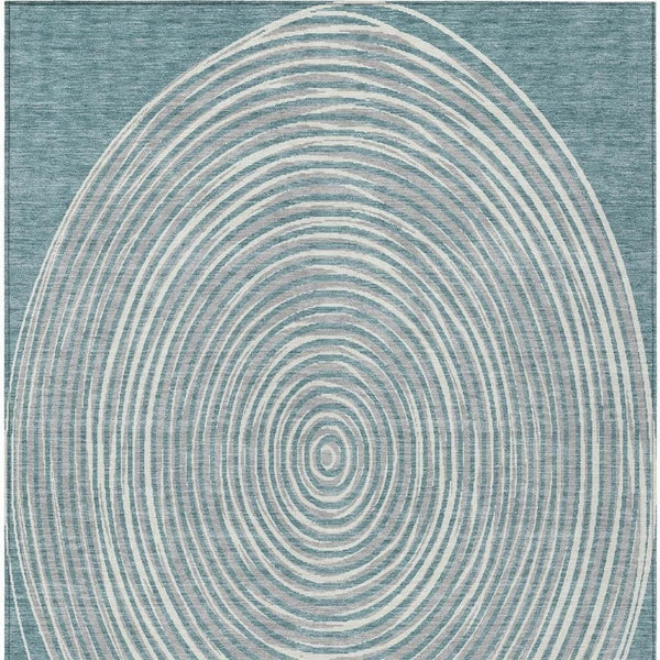 10 X 14 Geometric Polyester Area Rug Teal Ivory Washable for Indoor Outdoor Use