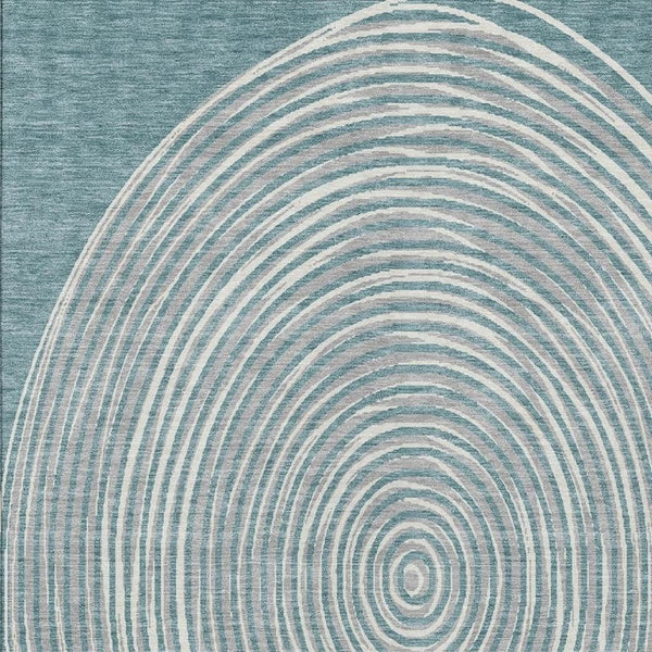 10 X 14 Geometric Polyester Area Rug Teal Ivory Washable for Indoor Outdoor Use