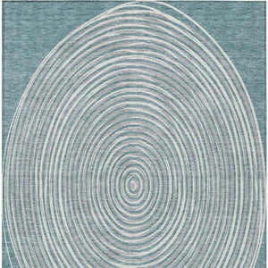 10 X 14 Geometric Polyester Area Rug Teal Ivory Washable for Indoor Outdoor Use