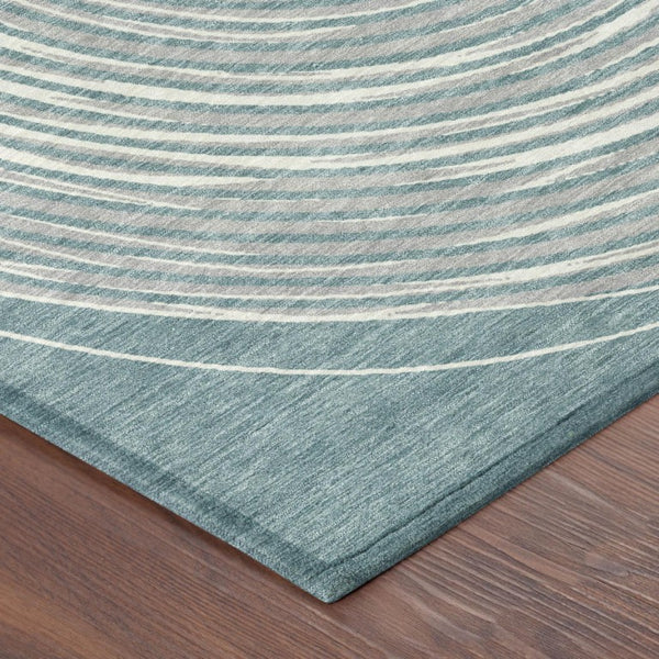 10 X 14 Geometric Polyester Area Rug Teal Ivory Washable for Indoor Outdoor Use