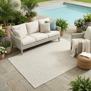 5 X 8 Geometric Beige Ivory Polyester Area Rug Washable for Patio or Living Room