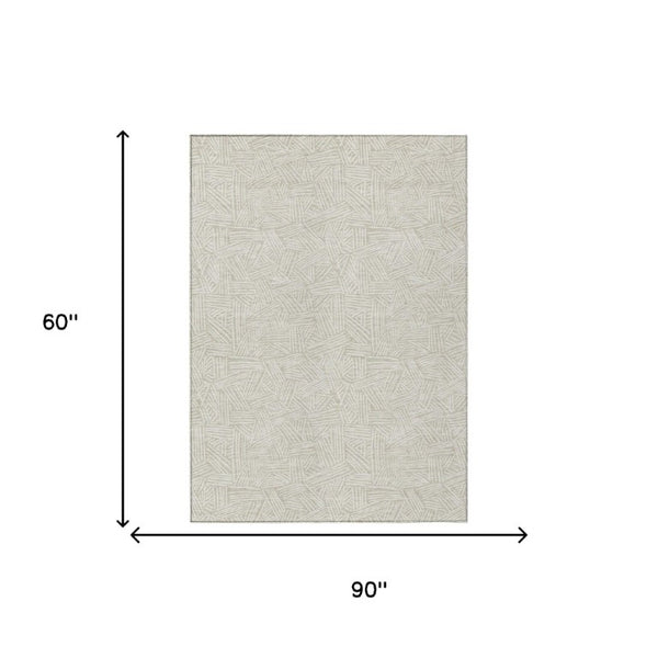 5 X 8 Geometric Beige Ivory Polyester Area Rug Washable for Patio or Living Room