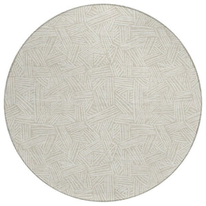 HomeRoots 8 Ft Round Geometric Polyester Area Rug Washable Beige Ivory Indoor Outdoor Patio 735009