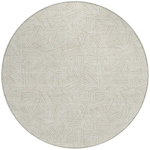 8 Ft Round Geometric Polyester Area Rug Washable Beige Ivory Indoor Outdoor Patio
