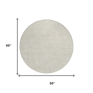 8 Ft Round Geometric Polyester Area Rug Washable Beige Ivory Indoor Outdoor Patio