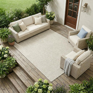 8x10 Beige Ivory Geometric Polyester Area Rug Washable Stain Resistant Indoor Outdoor