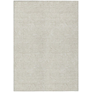 HomeRoots 8x10 Beige Ivory Geometric Polyester Area Rug Washable Stain Resistant Indoor Outdoor 735010