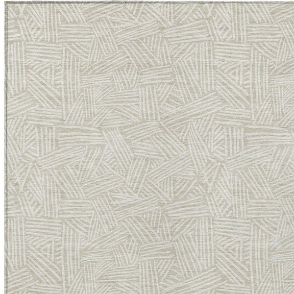 8x10 Beige Ivory Geometric Polyester Area Rug Washable Stain Resistant Indoor Outdoor