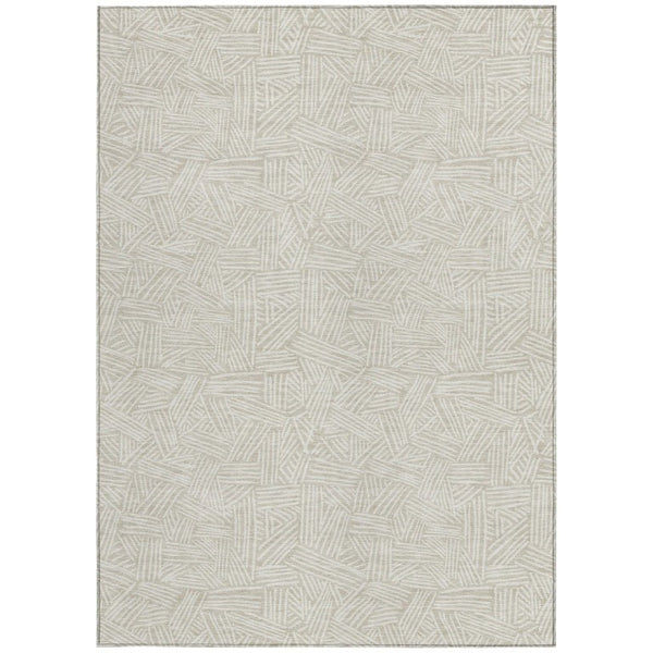 8x10 Beige Ivory Geometric Polyester Area Rug Washable Stain Resistant Indoor Outdoor