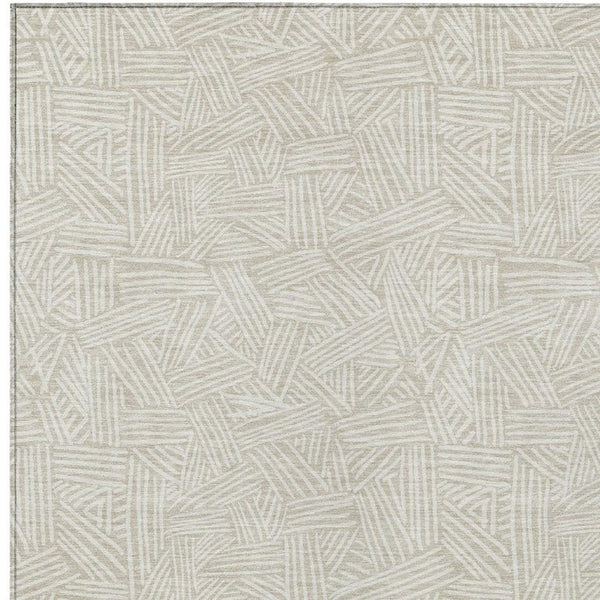 8x10 Beige Ivory Geometric Polyester Area Rug Washable Stain Resistant Indoor Outdoor