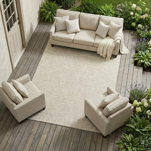 9 X 12 Beige Ivory Geometric Polyester Area Rug Washable for Patio or Living Room