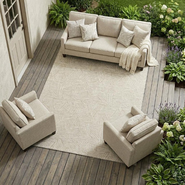 9 X 12 Beige Ivory Geometric Polyester Area Rug Washable for Patio or Living Room