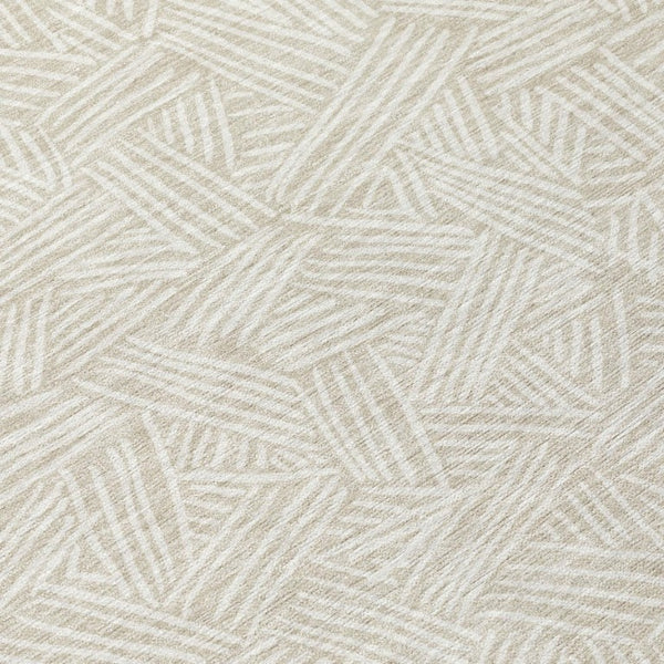 9 X 12 Beige Ivory Geometric Polyester Area Rug Washable for Patio or Living Room