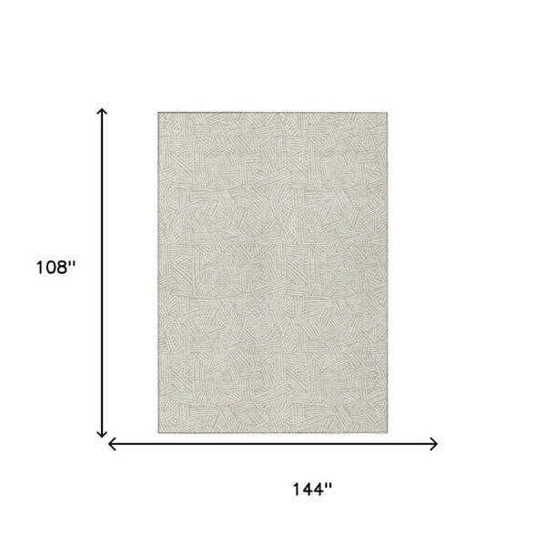 9 X 12 Beige Ivory Geometric Polyester Area Rug Washable for Patio or Living Room