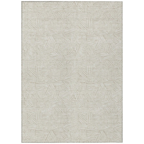 HomeRoots 10 X 14 Beige Ivory Geometric Polyester Area Rug Washable for Patio or Living Room 735012