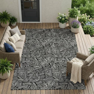 10 Ft X 14 Ft Geometric Polyester Area Rug Washable for Patio Porch and Living Room
