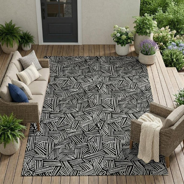 10 Ft X 14 Ft Geometric Polyester Area Rug Washable for Patio Porch and Living Room
