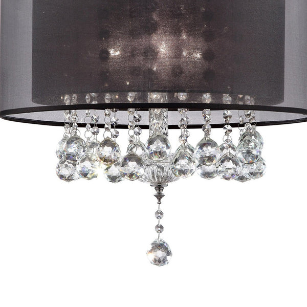 English Elm 19" Tall Ceiling Lamp "Effleurer" - Elegant Silver Chrome With Crystal Drops & Black Linen Shade B072116230