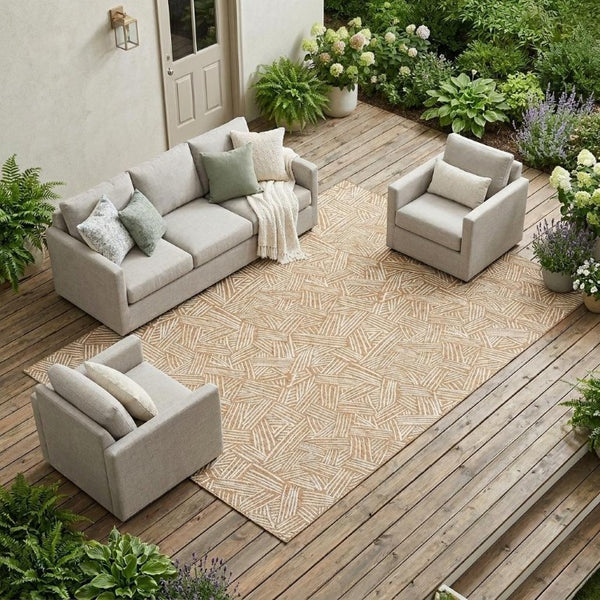 10 X 14 Geometric Copper Ivory Polyester Area Rug Washable for Patio or Living Room