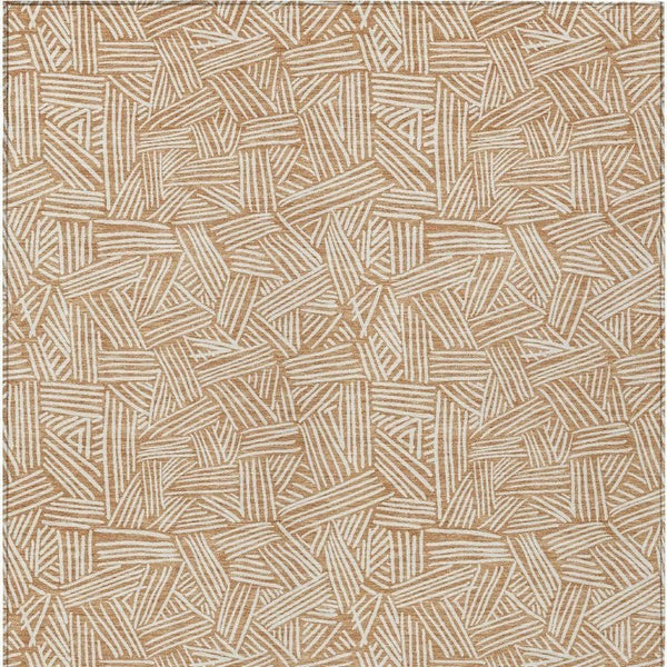 10 X 14 Geometric Copper Ivory Polyester Area Rug Washable for Patio or Living Room