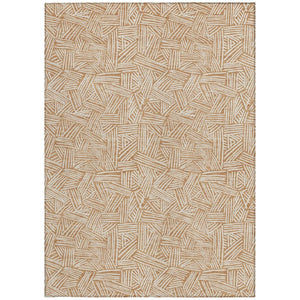10 X 14 Geometric Copper Ivory Polyester Area Rug Washable for Patio or Living Room